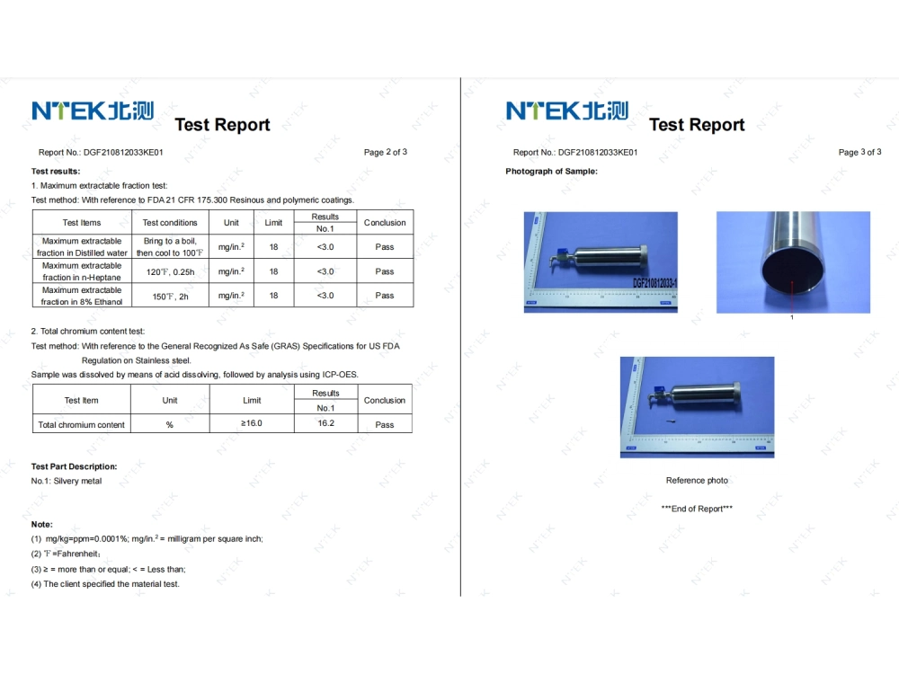 test report of the cartridge filling machine